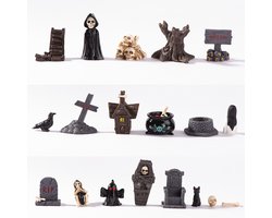 19 stuks Halloween Mini Hars Widget Set - (pompoen / spook / schedel / grafsteen) - geschikt voor doe-het-zelf handwerk - Festivalscène inrichting - Tuin decoratie - Halloween Widget Skelet Schedel