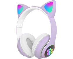 longziming Draadloze Kinder Koptelefoon – Cat Headphones met LED Oortjes – Bluetooth Hoofdtelefoon– Bluetooth 5.0 – Licht Groen – Met Verlichting – Opvouwbare opbergruimte – Lichtpaars