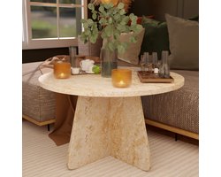 Ultimate Premium Produsct – Ronde Salontafel – Kleine Moderne Bijzettafel – Travertin Look – Voor Woonkamer – 58cm