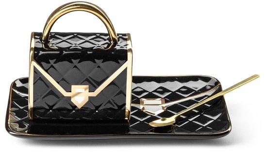 Service de luxe en céramique avec cuillère et soucoupe - Zwart