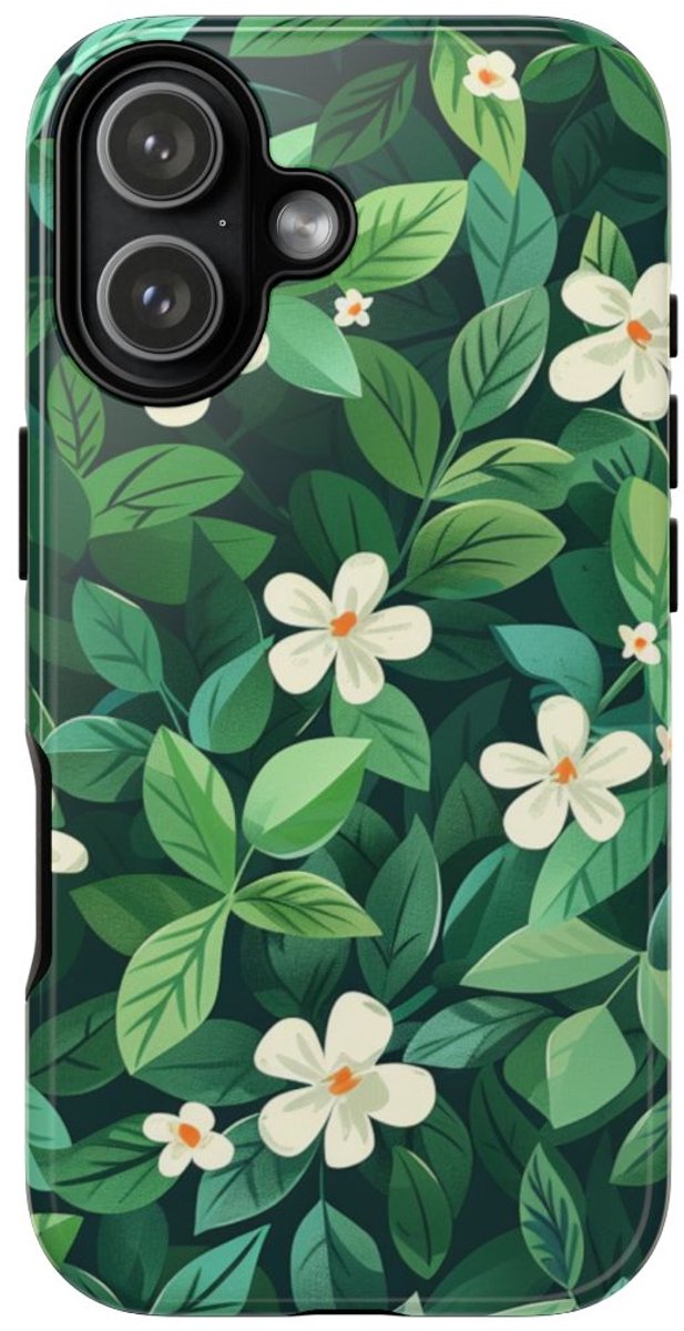 Groene Bladeren en Witte Bloemenpatroon – Telefoonhoesje Geschikt voor iPhone 17