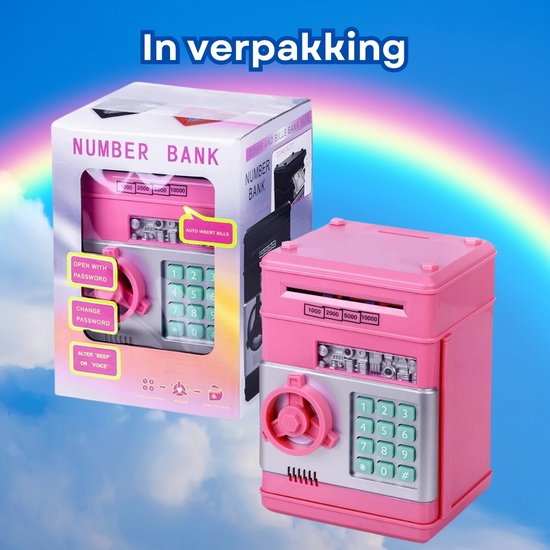 RAMBUX® - Coffre-fort avec PIN & Son - Rose - Tirelire - Pièces & Billets - Tirelire Automatique - Jouets Éducatif