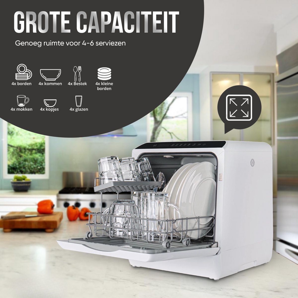 GudeaSmart® Mini Vaatwasser Incl. App – Afwasmachine – 5 Programma’s – 900 Watt – 42,5 x 42,8 x 45,8 cm - Wit — afbeelding 6