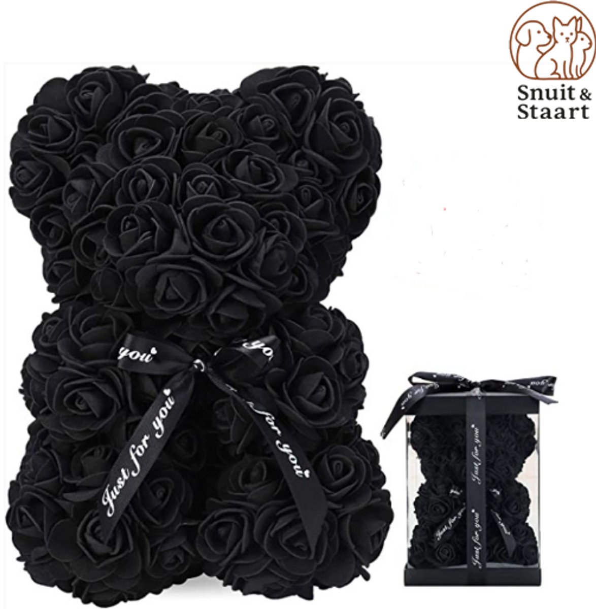 Zwarte Rozen Beer - 25 CM - Inclusief Luxe Giftbox - Rozenbeer - Rozenbeer - Valentijn