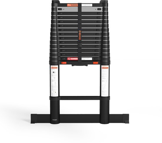 RMBO Telescopische Ladder - Telescoopladder - 4.70m lang, Compact en Draagbaar met Soft Closing Systeem, Geschikt voor Particulier en Professioneel Gebruik, Telescopische Vouwladder, Max. Belasting 150 kg, EN 131.6
