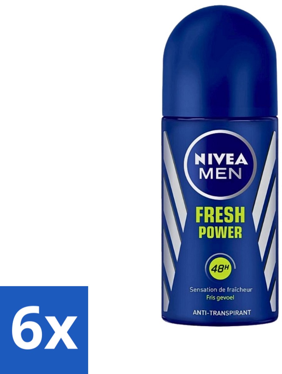 6 x Nivea - Men - Deodorant - Roller - Fresh Power - 50 ml - 48 Uur Bescherming - Anti-transpirant - Deodorant Roller - Mannelijke Geur - Frisheid