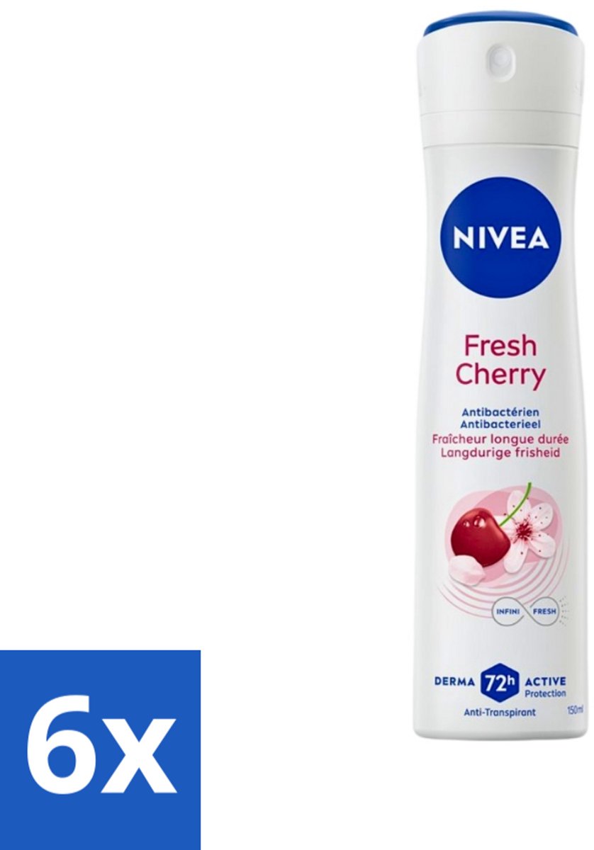 6 x Nivea - Anti-Transpirant Deodorant - Fresh Cherry - 150 ml - NIVEA Fresh Cherry Deodorant Spray - Anti-transpirant - 48 Uur Bescherming - Kersengeur - Deodorant Spray