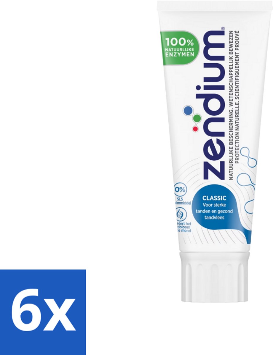 6 x Zendium Tandpasta Classic 75 ml - Tandpasta - Natuurlijke Enzymen - Gezond Microbioom - Fluoride - Gaatjes
