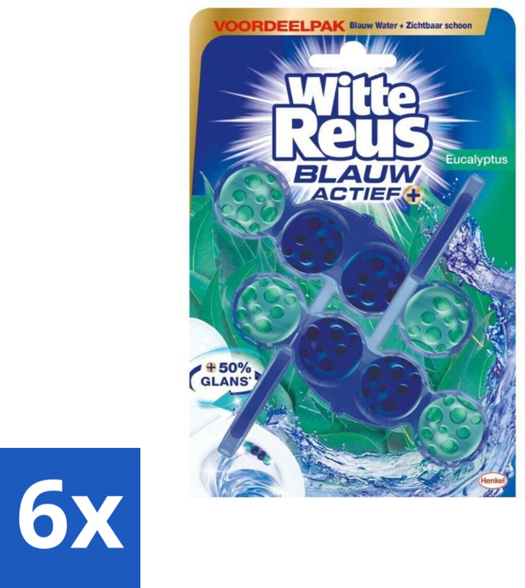 6 x Witte Reus Toiletblok Blauw Actief Eucalyptus 2 stuks per verpakking - Toiletblok - Reinigend Schuim - Blauw Water - Kalkaanslag - Vuil