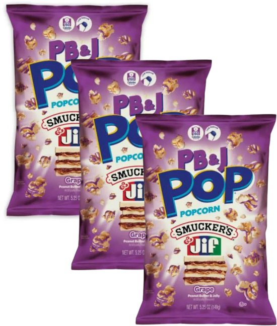 Candy Pop - Grape & Peanut Butter - 3 Zakken van 149 Gram - Popcorn - Amerikaans - 149 gram - Candy Pop Popcorn