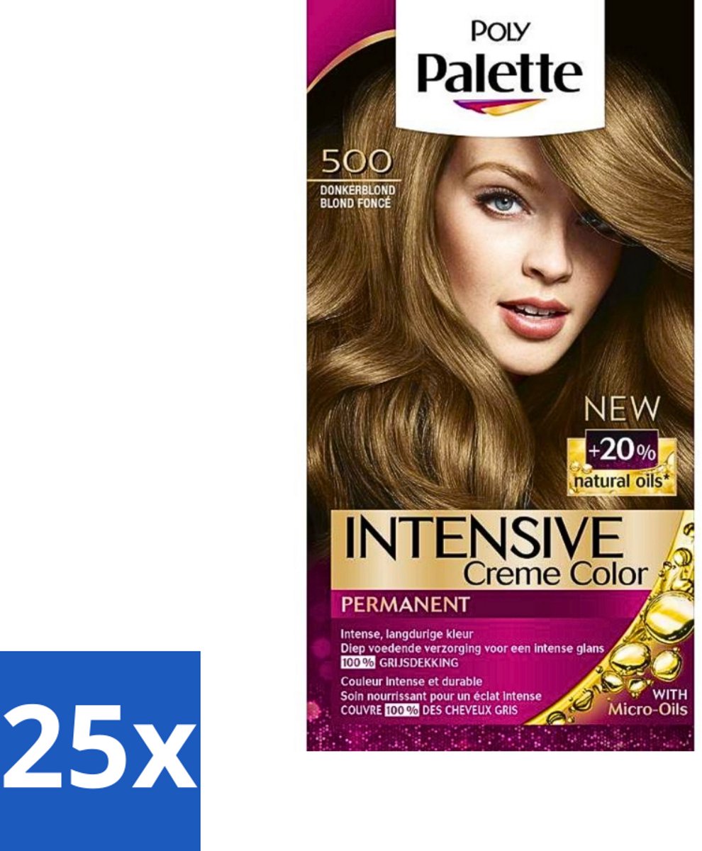 25 x Palette Intensive Oil-Care Color Haarkleuring 500 Donkerblond - Haarverf - Donkerblond - Langdurig Kleur - Grijsdekking - Marula Olie