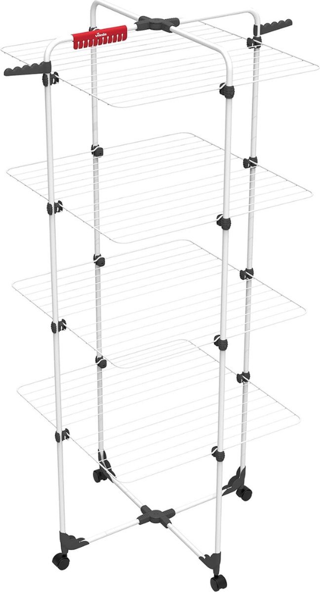 Thuys – Droogtoren 4 Verdiepingen – Tot 4 Wasbeurten – Oprolbaar Hoogte 1,65m – 71 x 71 x 169cm – Wit
