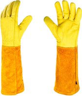 1 paar tuinhandschoenen - doornbestendig rundleer - Snoeien van rozen/bramen - Lange onderarmbescherming - Prik- en snijbestendig - Leren handschoenen - 42 cm lange tuinhandschoenen - Unisex - Maat M - Geel