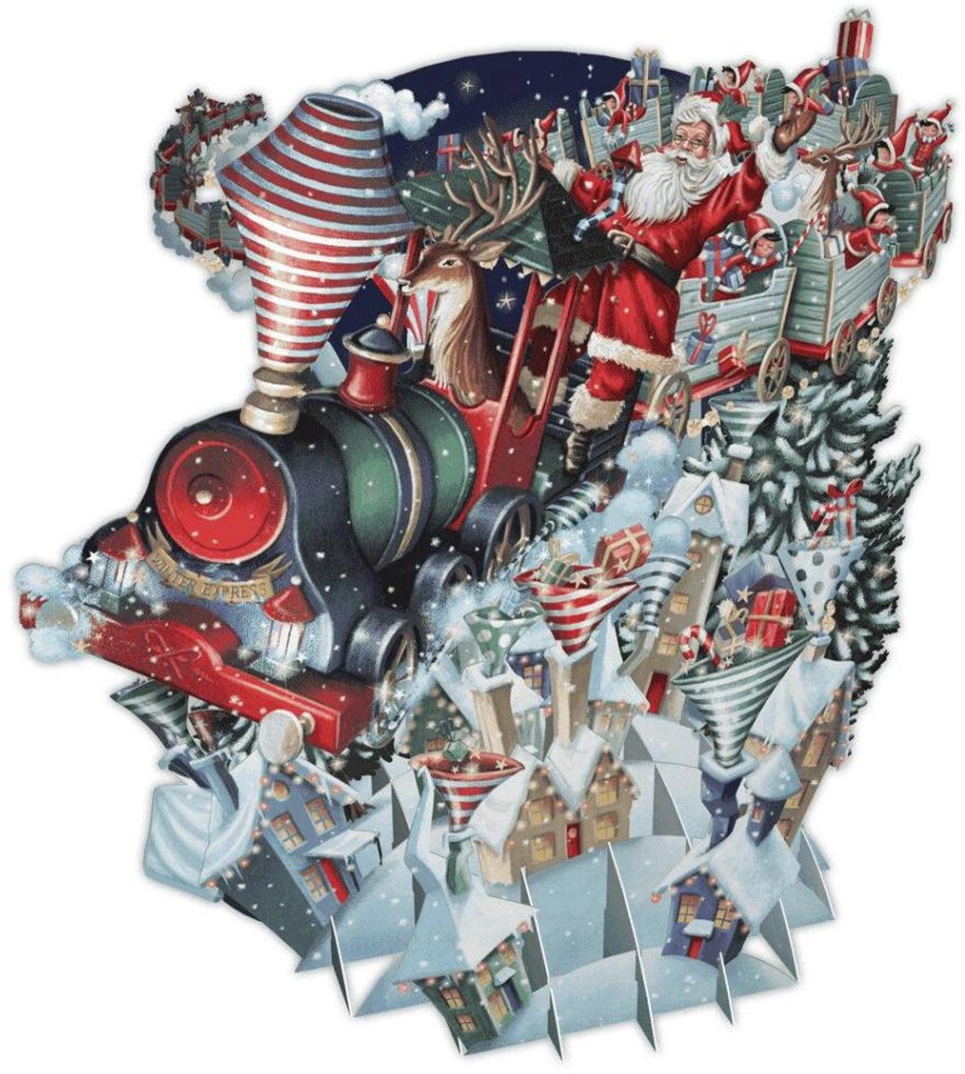 3D Wenskaart Santa’s Express – Laser cut kerstkaart met envelop