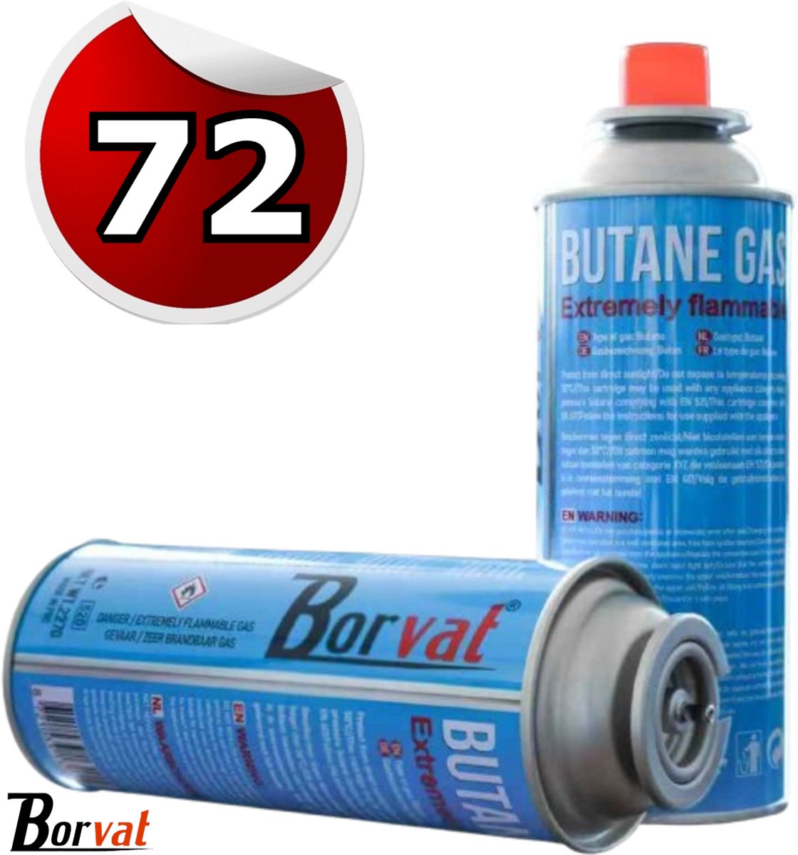 Borvat®| 72 stuks - Butaangaspatronen - Campinggasfornuis - Bunsenbrander 227g Butaangas