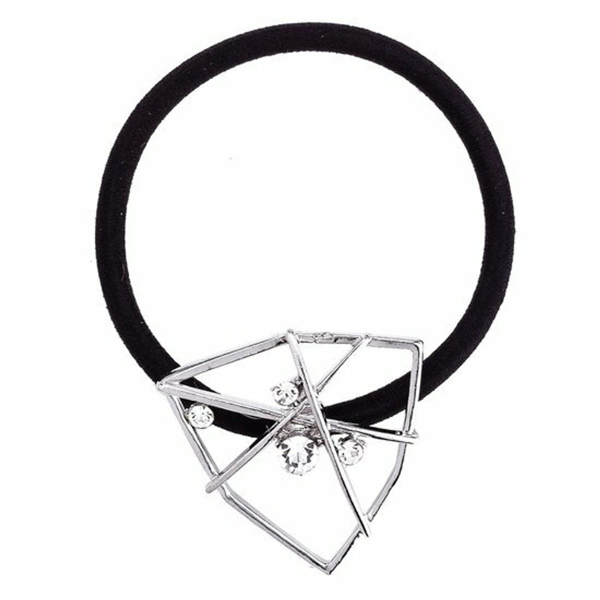 Haarsoires Haarelastiek – Open Vorm 3cm - Metaal & Strass Steentjes - Zilver Zwart