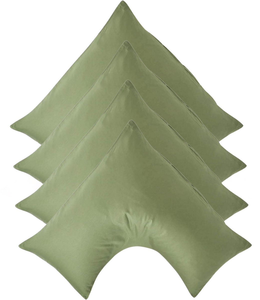 Homescapes Biologische Katoen V-Kussensloop - Set van 4 - Mosgroen - 100% Egyptisch Katoen Satijn - 400TC - 38 x 76 cm