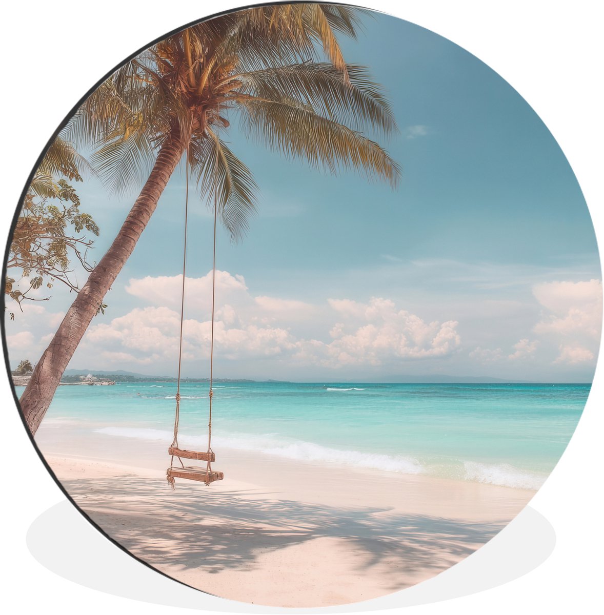 WallCircle Wandcirkel - Muurcirkel - Palmboom - Schommel - Strand - Lucht - Aluminium - Dibond - 140x140 cm - Binnen en Buiten