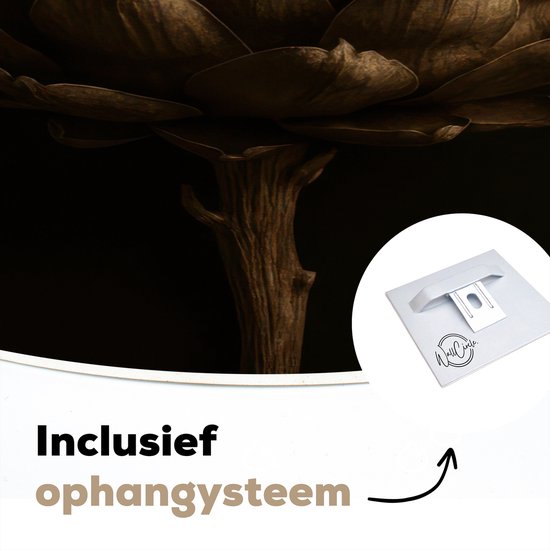 WallCircle® Wandcirkel 60x60 cm - Muurcirkel Donkerbruin - Bloem - Textuur - Artisjok - Muurdecoratie woonkamer - Wanddecoratie slaapkamer - Kamer decoratie accessoires - Ronde schilderijen