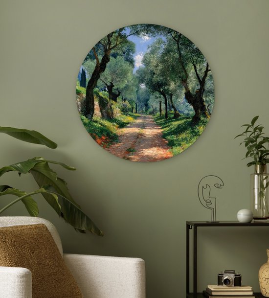 WallCircle® Wandcirkel 60x60 cm - Muurcirkel Pad - Bomen - Schaduw - Muurdecoratie woonkamer - Wanddecoratie slaapkamer - Kamer decoratie accessoires - Ronde schilderijen
