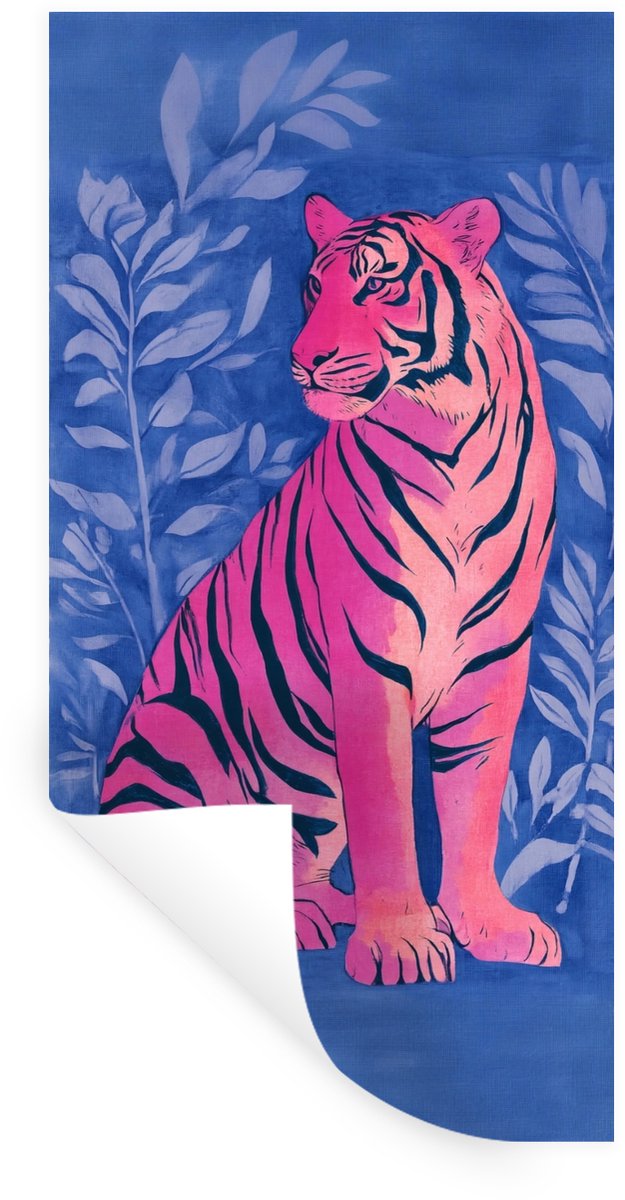 Muurstickers - Sticker Folie - Tijger - Roze - Bladeren - Jungle - 40x80 cm - Plakfolie - 