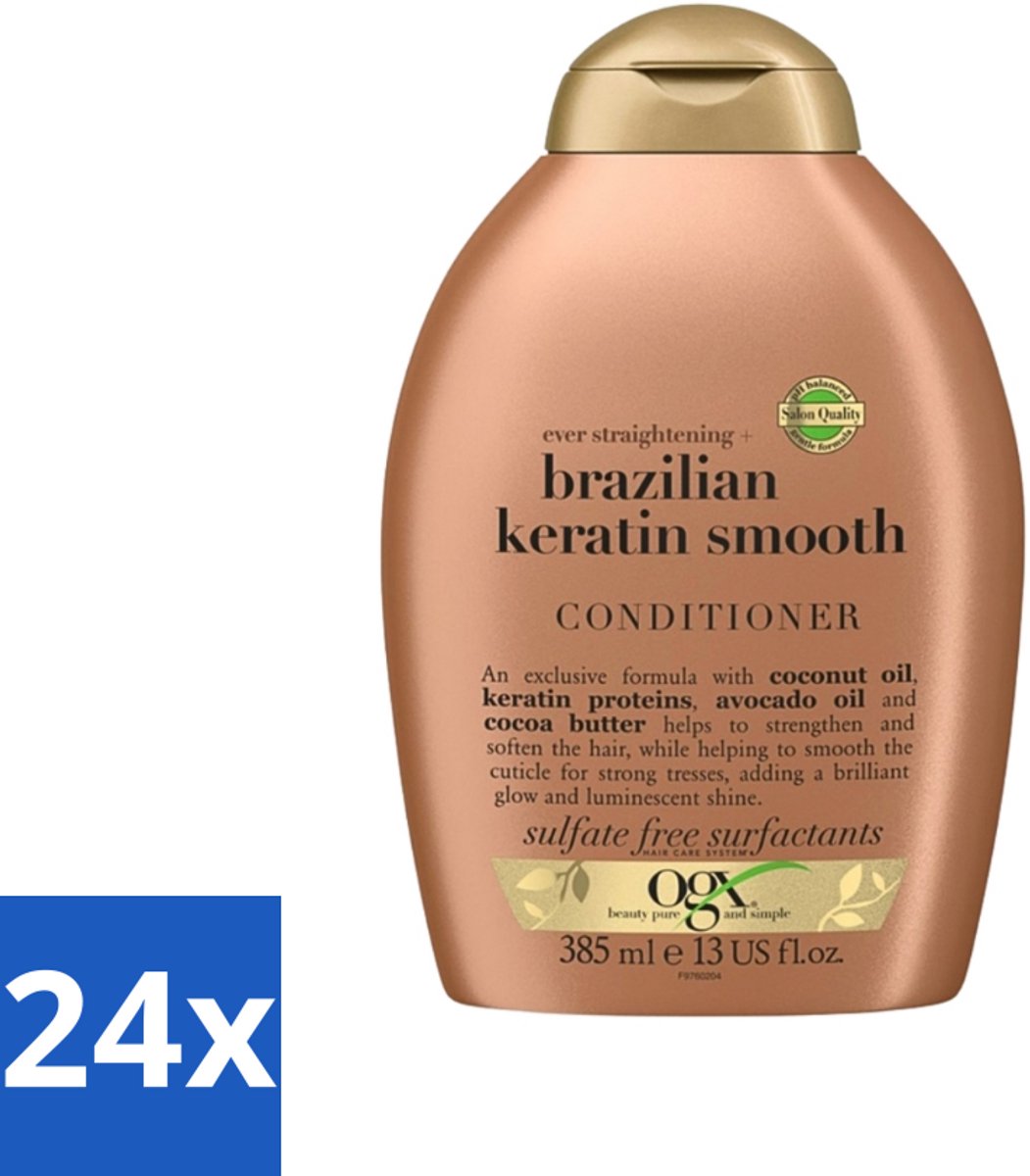24 x OGX - Brazilian Keratin Smooth - Conditioner - Gladmakend - Herstellend - 385 ml - Keratine Conditioner - Haar Verzorging - Pluisvrij Haar - Glad Haar - Droog Haar