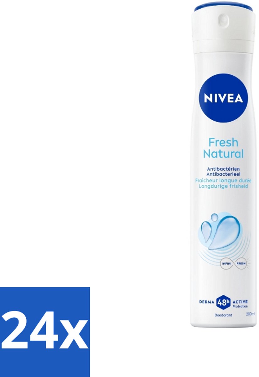 24 x Nivea - Deospray - Men - Fresh Natural - 48 Uur Lang Werkend - 200 ml - 48 Uur Bescherming - Anti-transpirant - Zweet - Geur - Frisheid