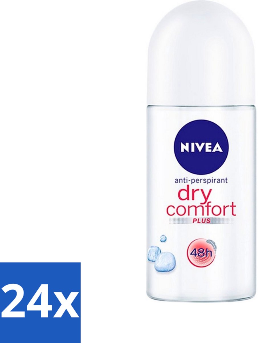 24 x Nivea - Deo Roll-On - Dry Comfort Plus - 48 Uur Lang Werkend - 50 ml - NIVEA Deodorant Roller - Anti-transpirant - 48 Uur Bescherming - Dry Comfort Plus - Zweetbestendig