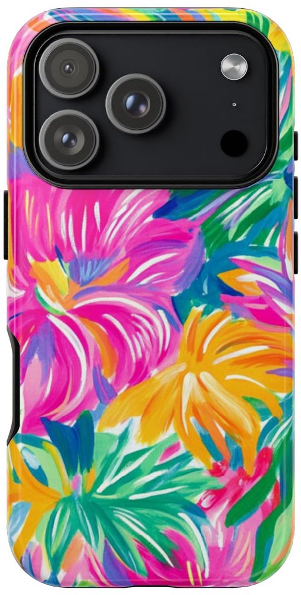 Vrolijk Tropisch Bloemenpatroon – Telefoonhoesje Geschikt voor iPhone 17 Pro