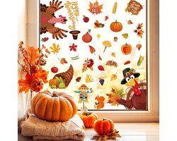 9 vellen Thanksgiving herfst raamstickers. Kalkoen en pompoen. Raamstickers met herfstbladeren, perfect voor de herfst. Geschikt voor thuis, slaapkamer, kantoor, woonkamer, school, raamdecoratie, accessoires en feestartikelen - Cyslmuk®