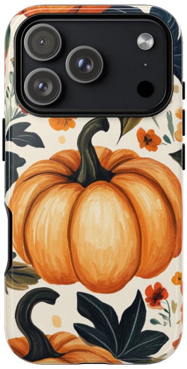 Herfst Pompoen en Bloemenpatroon – Telefoonhoesje Geschikt voor iPhone 17 Pro