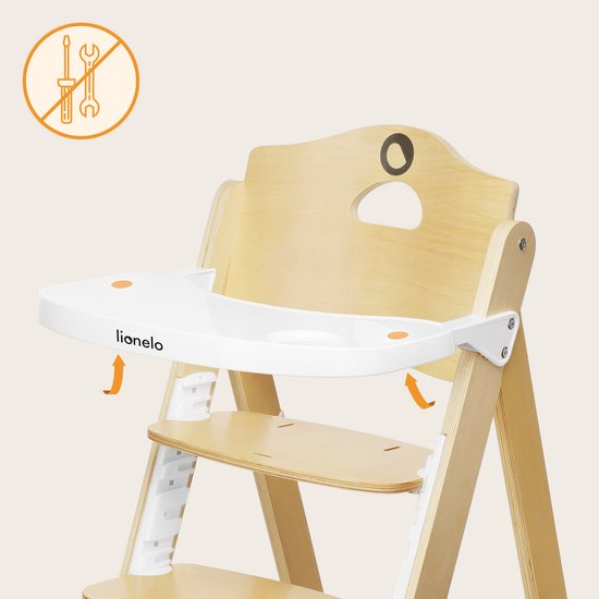 Lionelo Floris - Chaise haute - bois de bouleau - réglage à 4 niveaux - jusqu'à 40kg