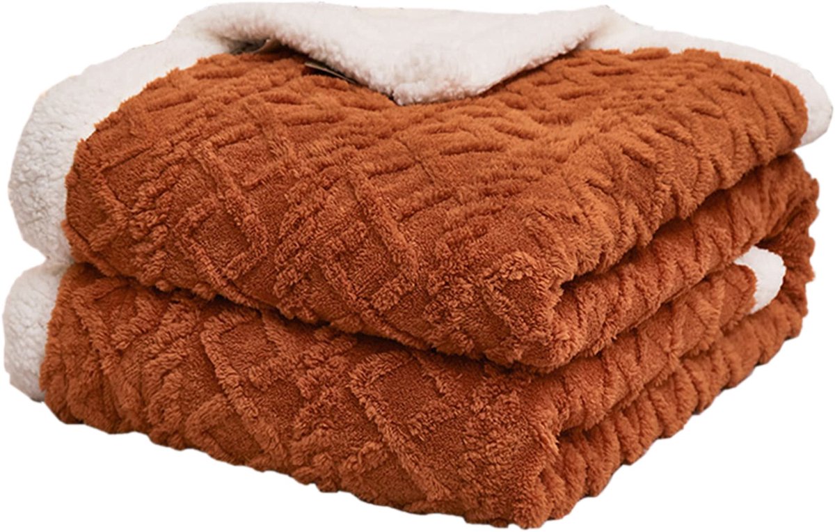 Azomor® Zachte en warme sherpa deken voor bank of bed in karamelkleur