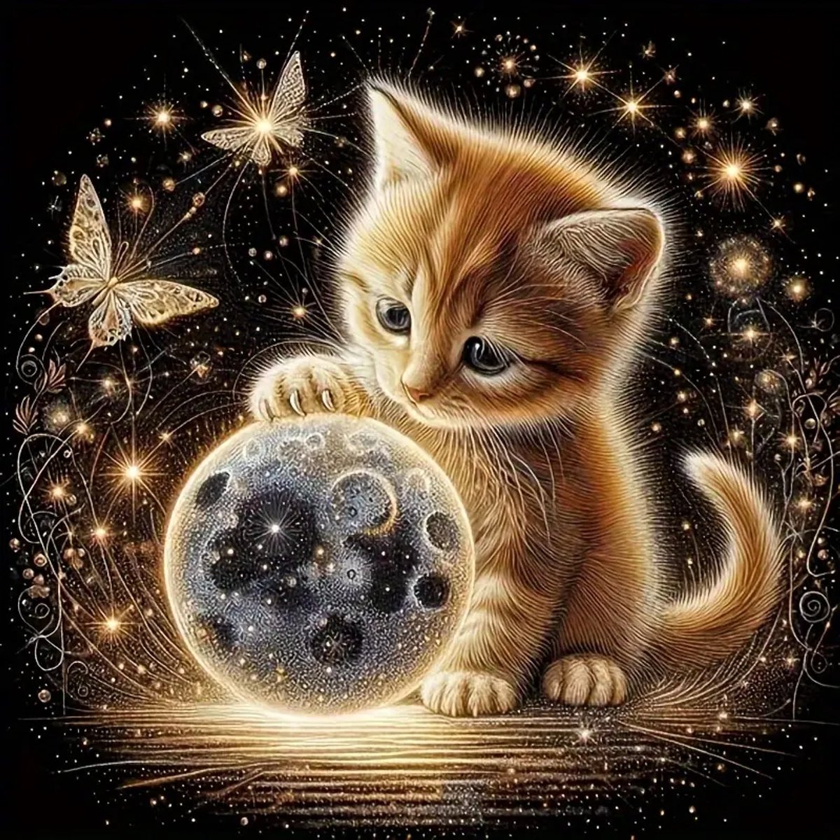 Diamond Painting Kat met Vlinders - Speelse Oranje Kat Ontwerp - Complete Set met Gereedschap, Steentjes & Canvas - DIY Schilderen met Steentjes voor Volwassenen & Beginners - Ontspannende Hobby & Creatieve Decoratie - Perfect Cadeau Idee