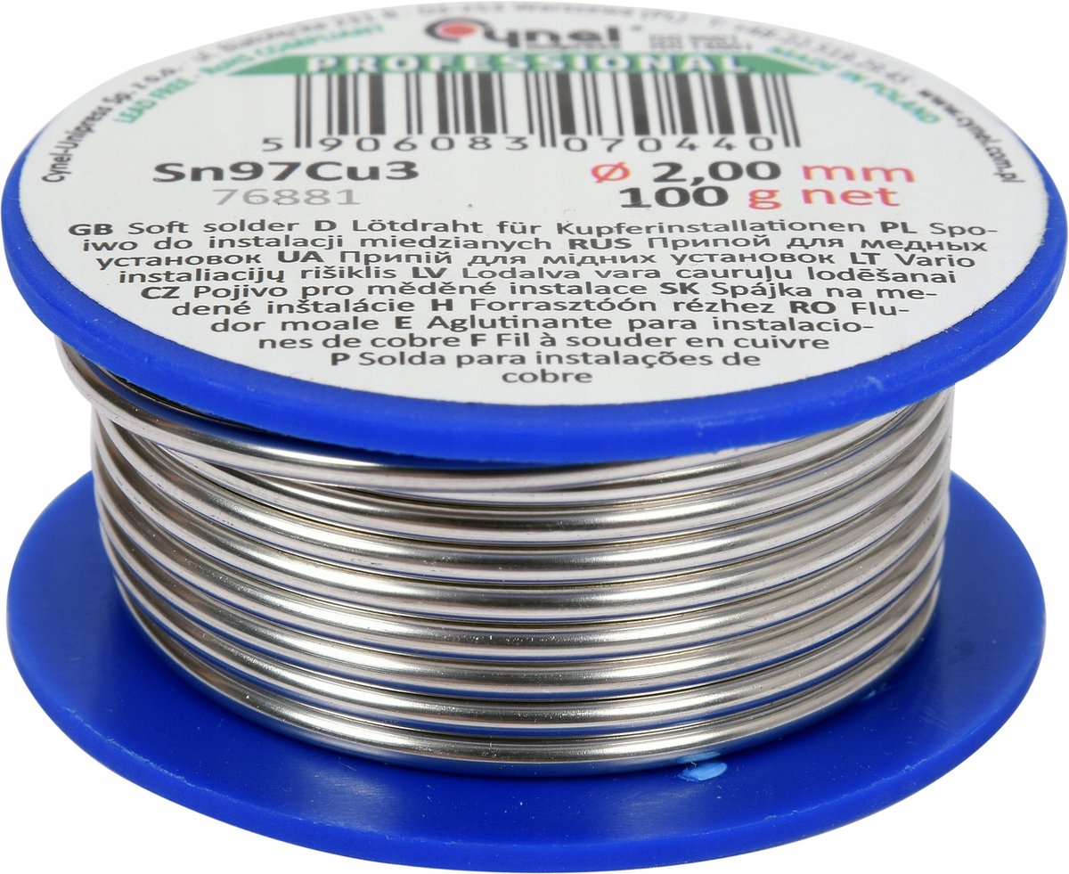 Cynadraad 2.0mm 100g Sn97Cu3 voor Koperen Leidingen
