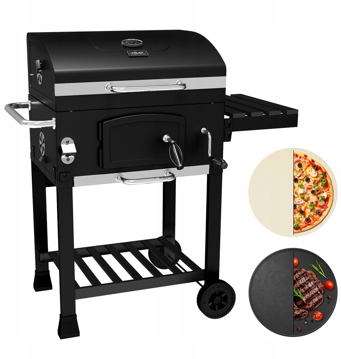 KÖLER Ember CH1 Koolgrill met Deksel, Aslade & Pizza Stee
