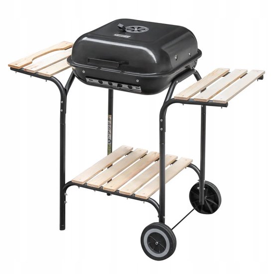 Mega-M Houtskoolbarbecue Wagen - Met Deksel en Verchroomd Rooster - Verrijdbaar - 2 Zijtafels - Geëmailleerde Vuurpan - Voor Tuin en Terras van Merkloos — afbeelding 3