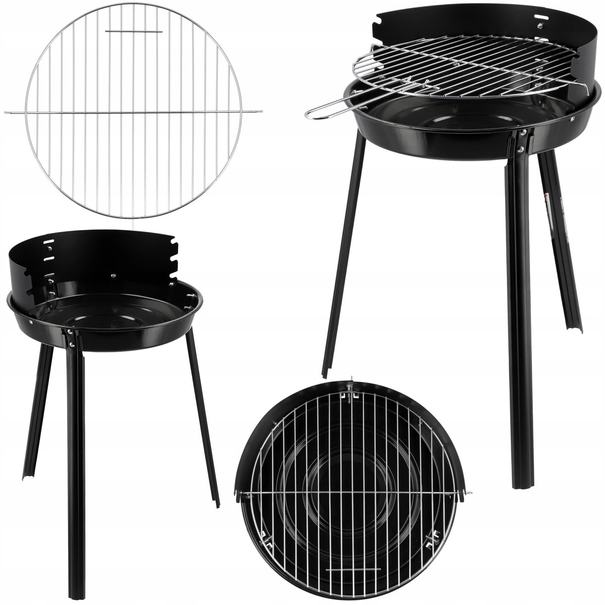 Klassieke ronde houtskoolgrill 36 cm - draagbaar en verstelbaar