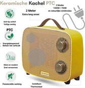 Eco Warmte® Premium Elektrische Kachel - Elektrische Verwarming voor Binnen - Ventilatorkachel - Keramische Kachel - Luxe Heater - 3 Standen met Thermostaat - 750/1500 Watt - LED Indicatie - Geel