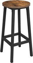 Tabouret de bar rond – Couleur rustique – Pieds en métal noir – Avec repose-pieds – Robuste et élégant – Style industriel – Idéal pour la Cuisine et le bar – Ø 32 x 65 cm