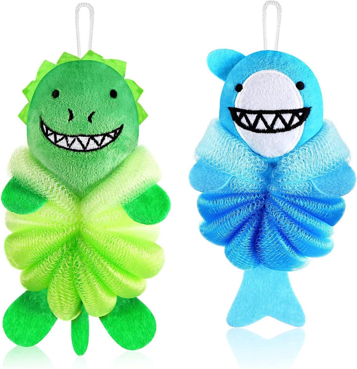 Image of 2 stuks badluffa's voor kinderen in schattig cartoon design, badsponzen voor kinderen, badkruk met luffa, lichaamswasser, net-sponzen voor kinderen.