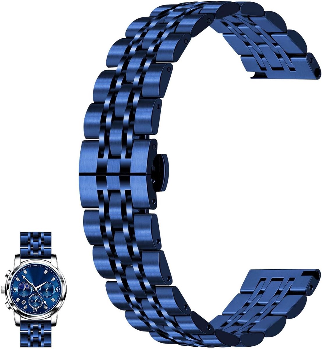 Kralen Quick Release Horlogeband, Roestvrij Stalen Horlogeband 20mm 22mm, Verstelbaar voor Mannen Vrouwen, Zakelijk met Vlindersluiting - Diverse Kleuren.