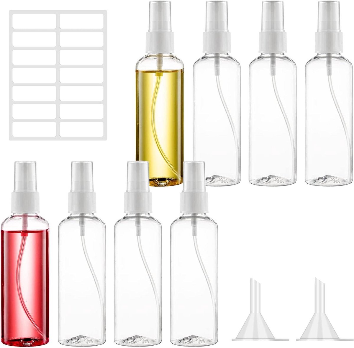 Image of 8 stuks 100 ml spuitflessen voor op reis - Lege flessenset met trechter