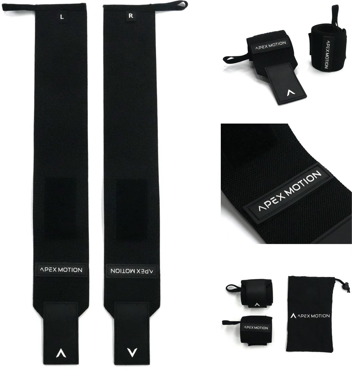 APEX MOTION Wrist Wraps – Polsbanden voor Krachttraining – CrossFit – Calisthenics – Fitness – Zwart – 2 Stuks