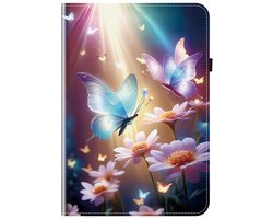 Hoesje geschikt voor Samsung Galaxy tab A9 Plus / Tab A11 Plus- tablet hoesje book case cover - vlinders bloemen - 11 inch - Samsung A9+ / A11+ - silicone inleg hoes map