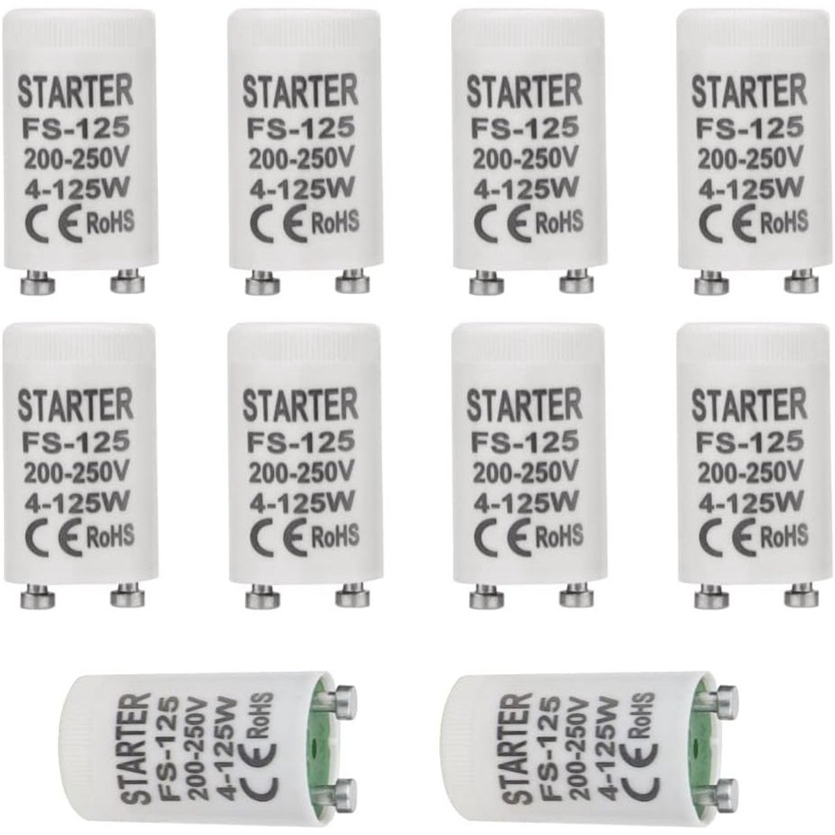 Fluorescent Universele Starter Set – 10 Stuks – Geschikt voor TL-Buizen 4-125W – 220-240V Longlife Starter – Betrouwbare Ontsteking voor TL-Lampen en Fluorescentiebuizen – Compacte 20x40mm Starter (Niet voor LED)