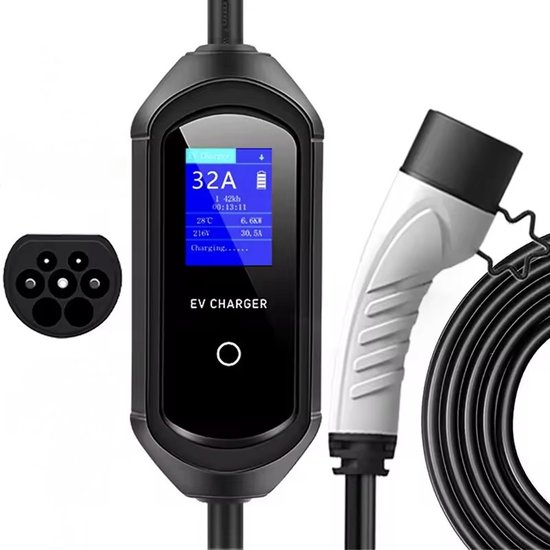 Mobiele Thuislader 3.7kW Type 2 – 5meter – Stopcontact – App-functie – 6A-16A instelbaar – Memory & Uitgesteld laden – IP65 – Inclusief Tas