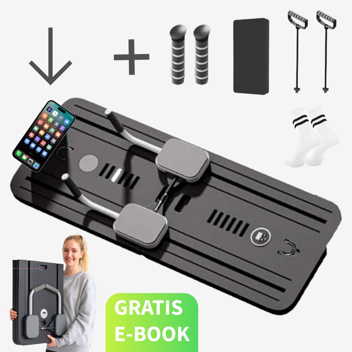 OBRB Luxe Opvouwbaar Pilates Board 8-in-1 – Inclusief Weerstandsbanden, Timer, Telefoonhouder, Antislip Pilates Sokken & Gratis E-book – Multifunctioneel Fitness- & Revalidatieboard voor Pilates, Yoga, Core & Balans Training – Buikspiertrainer - OBRB - €75,00