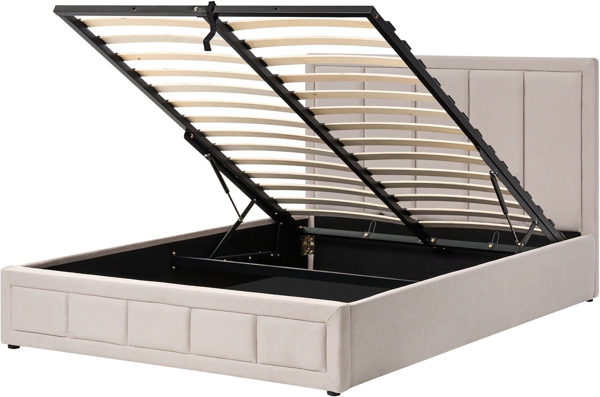Beliani QUIBERON - Bed met opbergruimte - Beige - 160 x 200 cm - Polyester