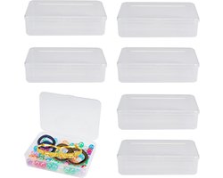 6 Stuks Plastic Opslag Dozen 10.5x7.5x2.5cm - Helder Rechthoekig - Containers met Scharnier Deksels - Opbergdoos Koffer voor Kraal, Pillen, Widget